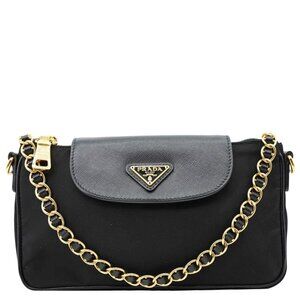 Prada  Tessuto Saffiano Chain Shoulder Bag Black